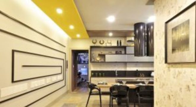 gesso acartonado - sala de jantar com painel decorado em parede de gesso