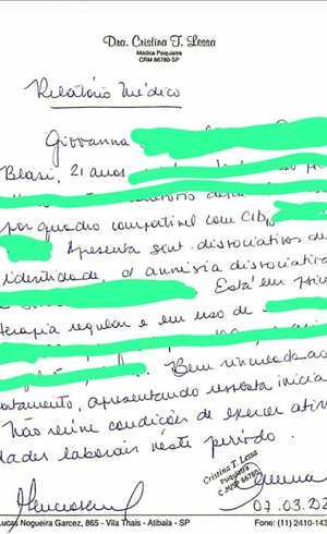Laudo médico de Giovanna aponta amnésia dissociativa
 (Arquivo pessoal)