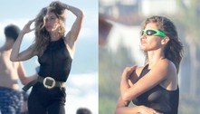 Gisele Bündchen posa com vestido transparente para ensaio de fotos em praia de Miami 