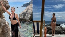 Gkay arrasa com look praiano elegante e exibe barriga sarada em ilha paradisíaca da Itália