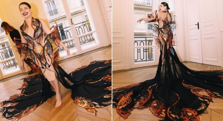 A brasileira chegou a conhecer Iris van Herpen e usou uma das peças criadas pela renomada estilista. O vestido de grife foi comparado aos looks do filme Jogos Vorazes e rendeu ainda mais elogios à humorista. 'Ela sabe que venceu', publicou um seguidor. 'Você está se superando, mãe', enalteceu o influenciador Lucas Rangel, amigo de Gkay