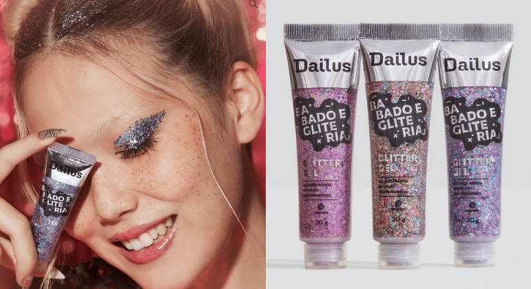 São três cores de glitter multifuncional em fórmula vegana