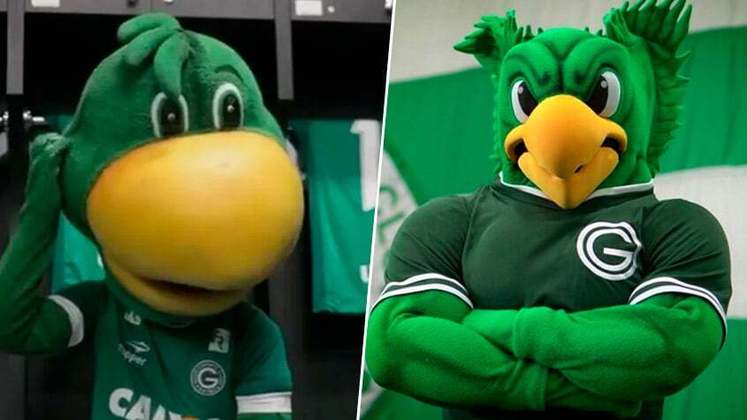 Goiás - Periquito: a mudança foi feita em 2018, e o clube goiano apresentou um mascote mais forte, com a aparência de estar 'pistola'. 
