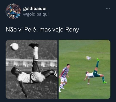 Golaço de bicicleta de Rony no empate entre Palmeiras e Fluminense rendeu memes na web.