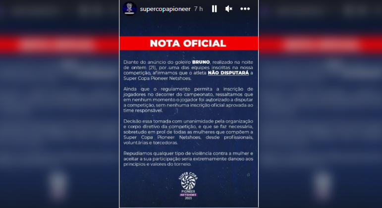 Nota oficial de pronunciamento da Super Copa Pioneer Netshoes