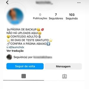 Página falsa criada para uma das vítimas no Instagram