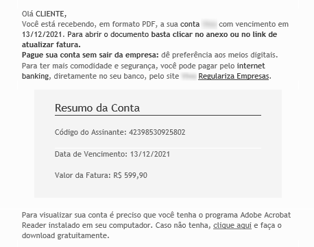 Conta falsa utilizada em golpe