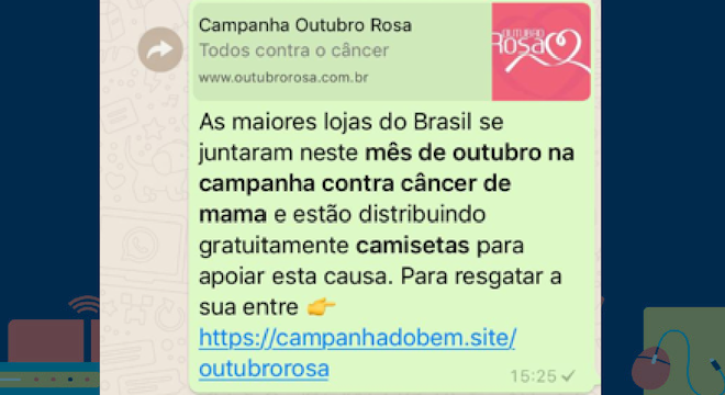 Golpe no WhatsApp espalha promoção falsa para o Outubro Rosa