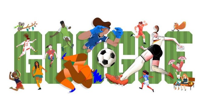 Doodle sobre a Copa do Mundo de futebol feminino