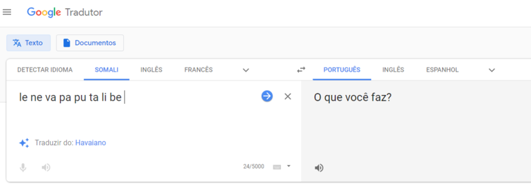 Digitando coisas aleatórias no Google Tradutor 