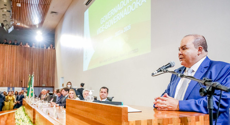 Governador Ibaneis Rocha durante a posse, em 1º de janeiro