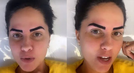 Graciele durante procedimento na sobrancelha
