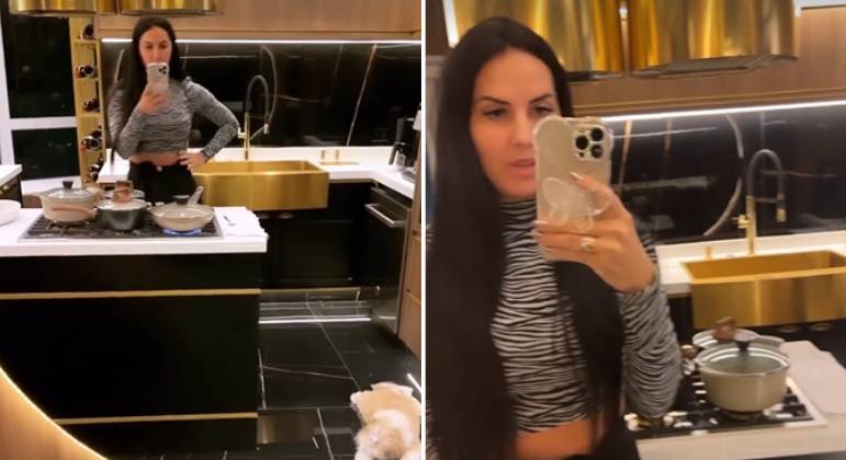 Graciele Lacerda mostra cozinha de triplex em SP
