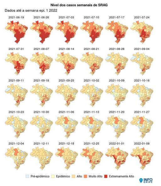 Mapas mostram evolução dos casos de gripe a cada semana no país