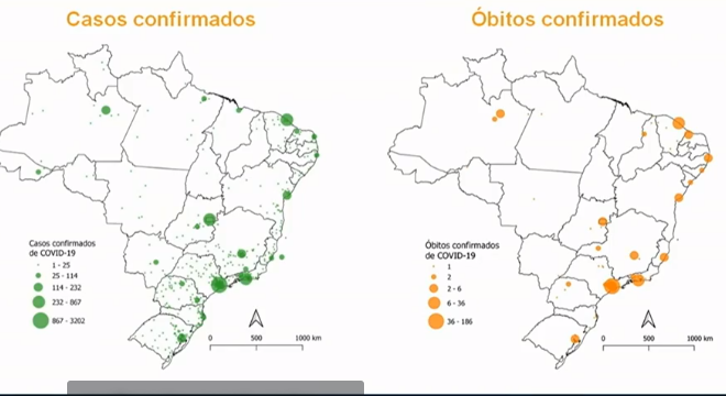 Casos e óbitos se concentram mais nas grandes capitais, indica gráfico