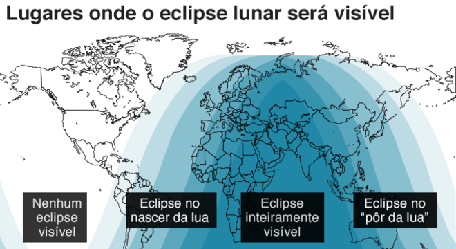 Gráfico sobre onde será visível o eclipse