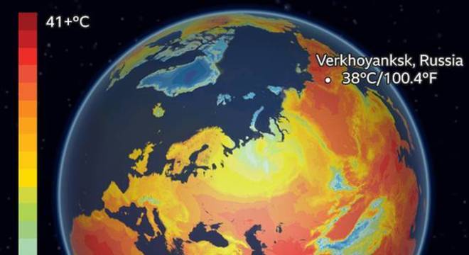 Esse gráfico da BBC mostra as temperaturas altas no Ártico