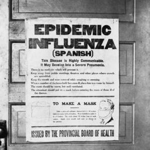 Cartaz falando sobre a Gripe Espanhola e a importância de usar a máscara