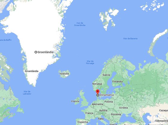 Groenlândia -  Região autônoma da Dinamarca, fica a 3.165 km de distância do território dinamarquês. 