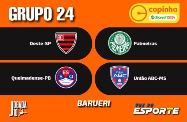 Grupo 24 (Sede: Barueri) Oeste-SP, Palmeiras, Queimadense-PB e União ABC-MS - Foto: Arte Jogada10