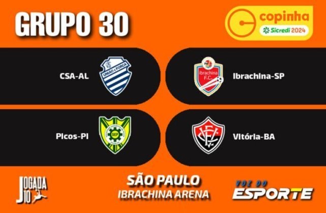 Grupo 30 (Sede: São Paulo/Ibrachina Arena)  CSA-AL, Ibrachina-SP, Picos-PI e Vitória-BA - Foto: Arte Jogada10