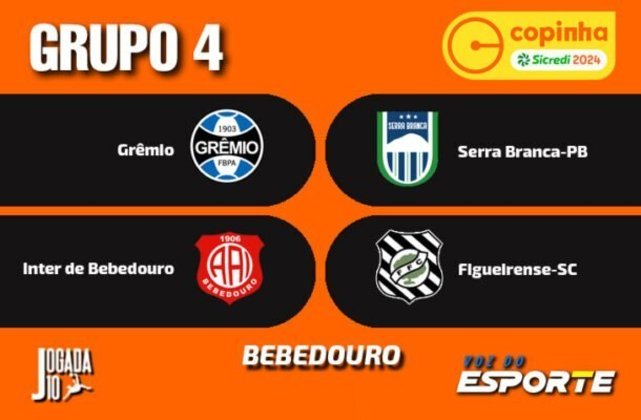 Grupo 4 (Sede: Bebedouro)  Figueirense-SC, Grêmio-RS, Inter de Bebedouro-SP e Serra Branca-PB - Foto: Arte Jogada10