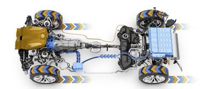 Ilustração mostra o trabalho do motor TSi com o propulsor elétrico