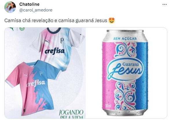 Guaraná Jesus, Icegurt ou Chá Revelação? Nova camisa do Palmeiras nas cores azul e rosa é alvo de memes nas redes sociais.