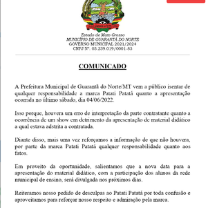 Comunicado da prefeitura do município