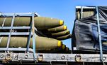 ISRAEL-PALESTINIAN-GAZA-CONFLICT
A shipment of 155mm artillery shells used by the Israeli army is transported on a truck along a highway between the Jerusalem and Beersheba in southern Israel on October 14, 2023.
Yuri CORTEZ / AFP