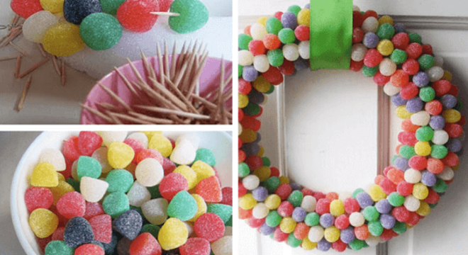 Guirlanda para Natal feita com balas de jujuba