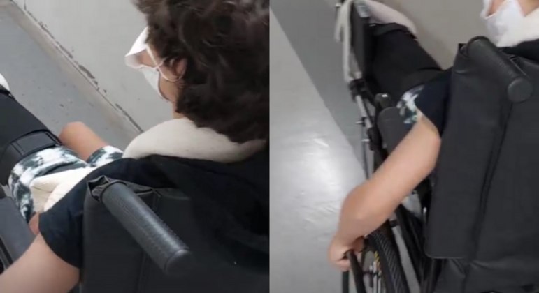 Gustavo Corasini andando de cadeira de rodas