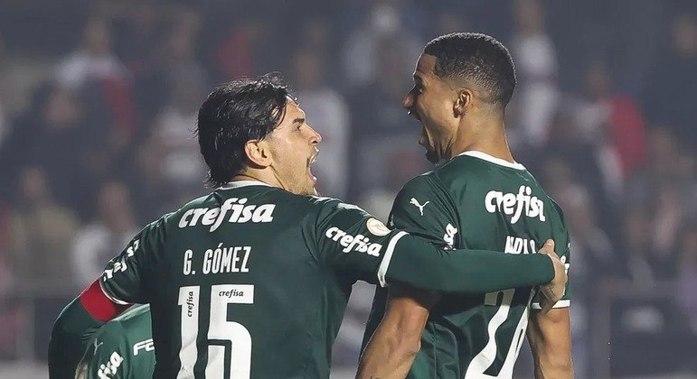 Gustavo Gómez e Murilo em partida pelo Palmeiras
