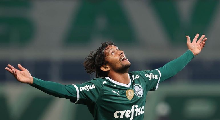 Scarpa comemora gol anotado pelo Palmeiras diante do Deportivo Táchira na Libertadores