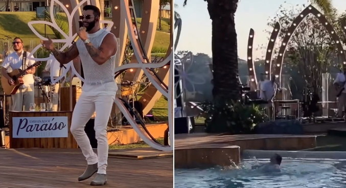 Gusttavo Lima gravava DVD quando fã caiu em piscina
