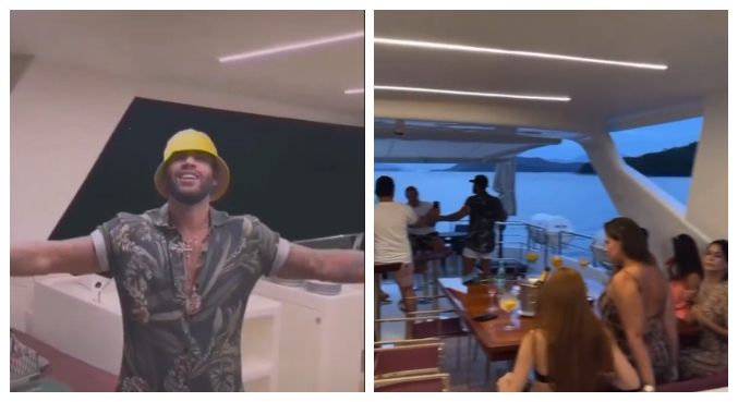 Gusttavo e Andressa foram flagrados juntos em iate com amigos