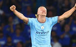 Haaland comemora o título da Champions League conquistado pelo Manchester City