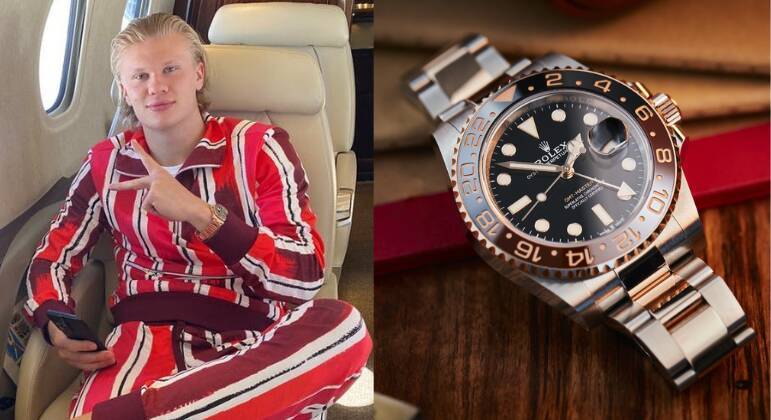 9. Rolex 'Root Beer' - £38,600 (R$ 242,1 mil)Feito em ouro rosa 18k e mais chamativo, este relógio foi apresentado pela primeira vez em 2018. O mostrador preto e a luneta com uma combinação de preto e marrom dão a sensação de elegância. Provando que é popular entre grandes atacantes, o artilheiro do Real Madrid, Karim Benzema, também é proprietário de um modelo