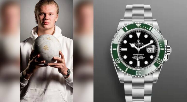 12.  Rolex 'Starbucks' - £15,000 (R$ 94 mil)Lançado em 2020, o Rolex Submariner Kermit é muitas vezes chamado de 'modelo Starbucks', por conta das cores semelhantes as da cafeteria norte-americana. O item tem uma caixa redesenhada de 41 mm e é feito em aço inoxidável e tem uma luneta em cerâmica verde no pulso