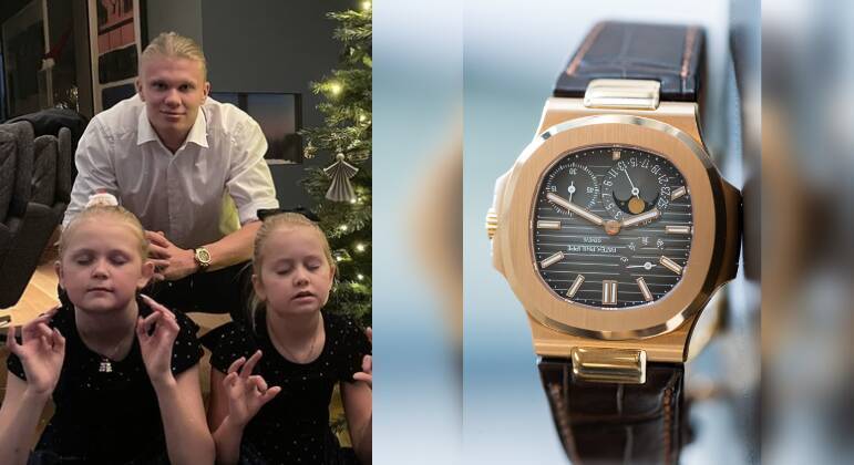 7. Patek Philippe Nautilus Moonphase - £99,995 (R$ 626,7 mil)Diferentemente dos outros modelos, este Patek Philippe tem a pulseira em couro e faz um par de peças com o mostrador. O norueguês foi visto usando o item mais 'diferentão' da coleção durante as festas de Fim de Ano, que o craque comemorou ao lado da família