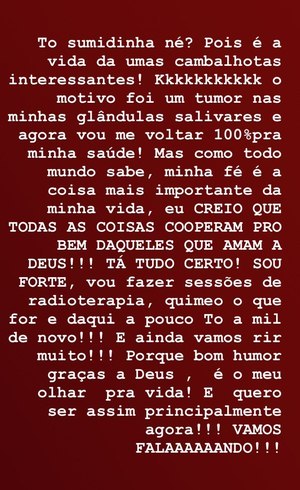 Publicação da atriz no Instagram