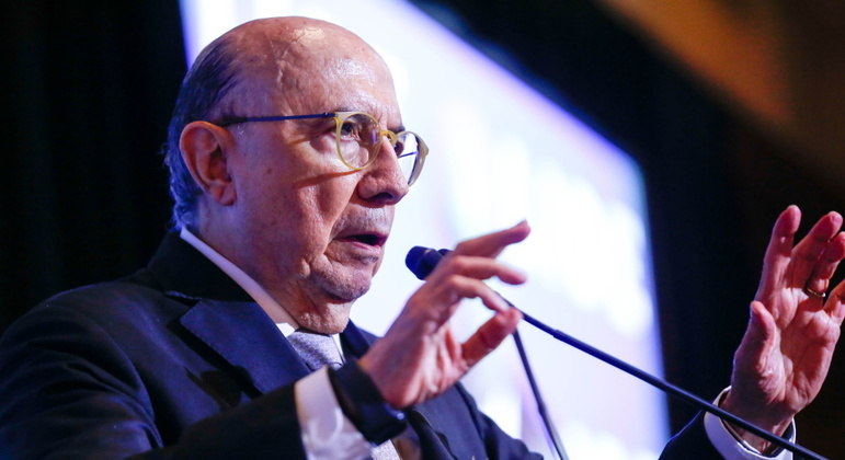 O ex-presidente do Banco Central Henrique Meirelles durante discurso em evento