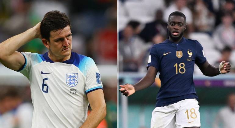 ZAGUEIROSMaguire é veterano com a camisa dos Três Leões. Já soma 52 jogos pela seleção, com 7 gols e 2 assistências. Em busca do primeiro título com a camisa da Inglaterra, o zagueiro está atualmente no Manchester United.Upamecano está em sua primeira Copa do Mundo. O zagueiro tem apenas dez partidas pela França, com um gol. Atualmente no Bayern de Munique, da Alemanha, o francês foi campeão nacional. Além disso, foi campeão da Liga das Nações com a equipe do técnico Didier Deschamps
