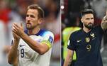 ATAQUEHarry Kane é o grande nome da seleção inglesa. Com 79 jogos, o craque tem 52 gols e 17 assistências. Atualmente no Tottenham, o atacante inglês já foi artilheiro da Inglaterra e considerado o melhor jogador da temporada mais de uma vez.Giroud se tornou o maior artilheiro da história da seleção francesa nesta Copa do Mundo. Ao todo, por enquanto, são 117 jogos, 52 gols e 14 assistências. O atacante foi campeão do mundo com a França em 2018. Hoje no Milan, Giroud foi campeão italiano, e, quando passou pelo Chelsea, na Inglaterra, foi campeão da Champions League