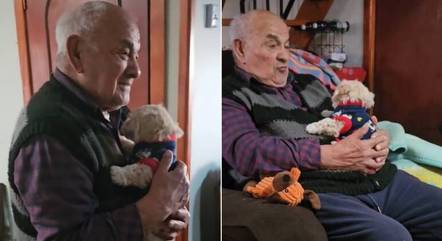 Homem de 96 anos é surpreendido por neta com filhote de cachorro