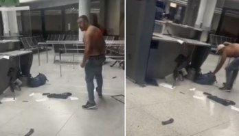 Passageiro se revolta, tira a camisa e quebra aeroporto após perder voo (Reprodução/Youtube/@Ultima Hora)
