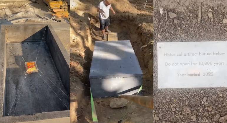 O sarcófago foi completamente enterrado
