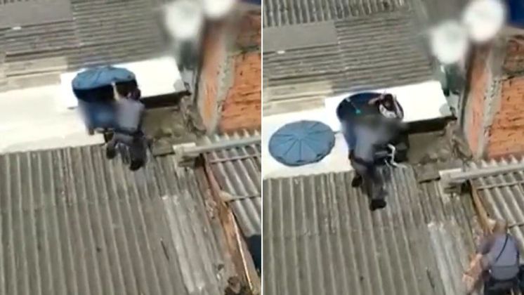 Testemunha filmou o momento em que os policiais subiram a laje para encontrar o suspeito