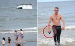 Uma praia da estância balneária de Redcar, na Inglaterra, foi palco de uma tarde um tanto maluca, após uma van ser engolida pelo mar e um homem não identificado nadar até ela para resgatar cigarros