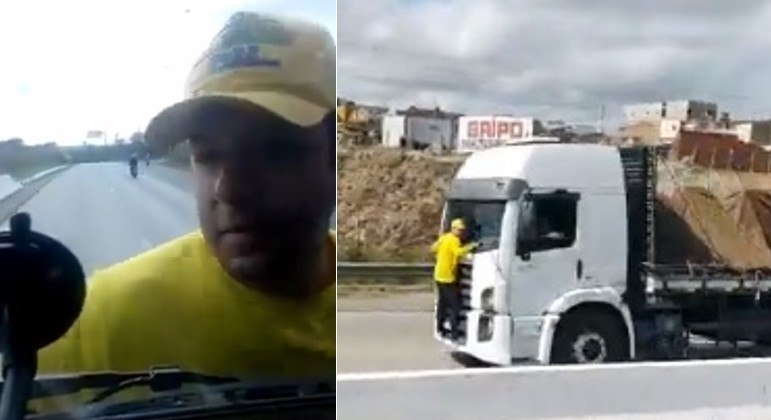 Homem se pendura em caminhão